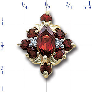 A4136 14K MARQUISE GARNET SLIDE WITH SIDE ROUND GARNET & DIAMOND 